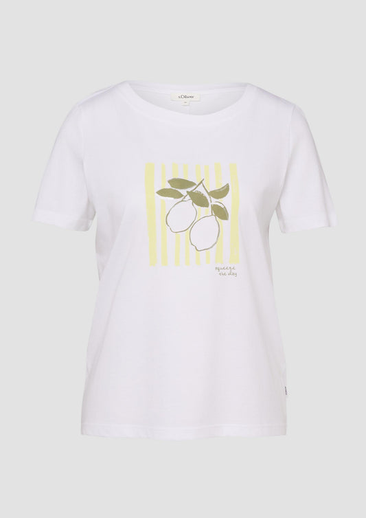 s.Oliver - Baumwoll-T-Shirt mit Frontprint und Pailletten - Farbe: Weiss