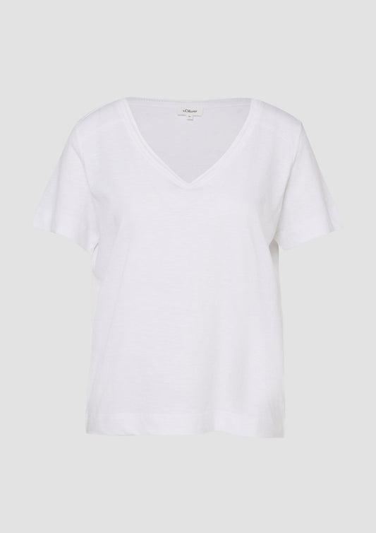 s.Oliver - Flammgarn-T-Shirt mit Ausschnitt-Detail - Farbe: Weiss