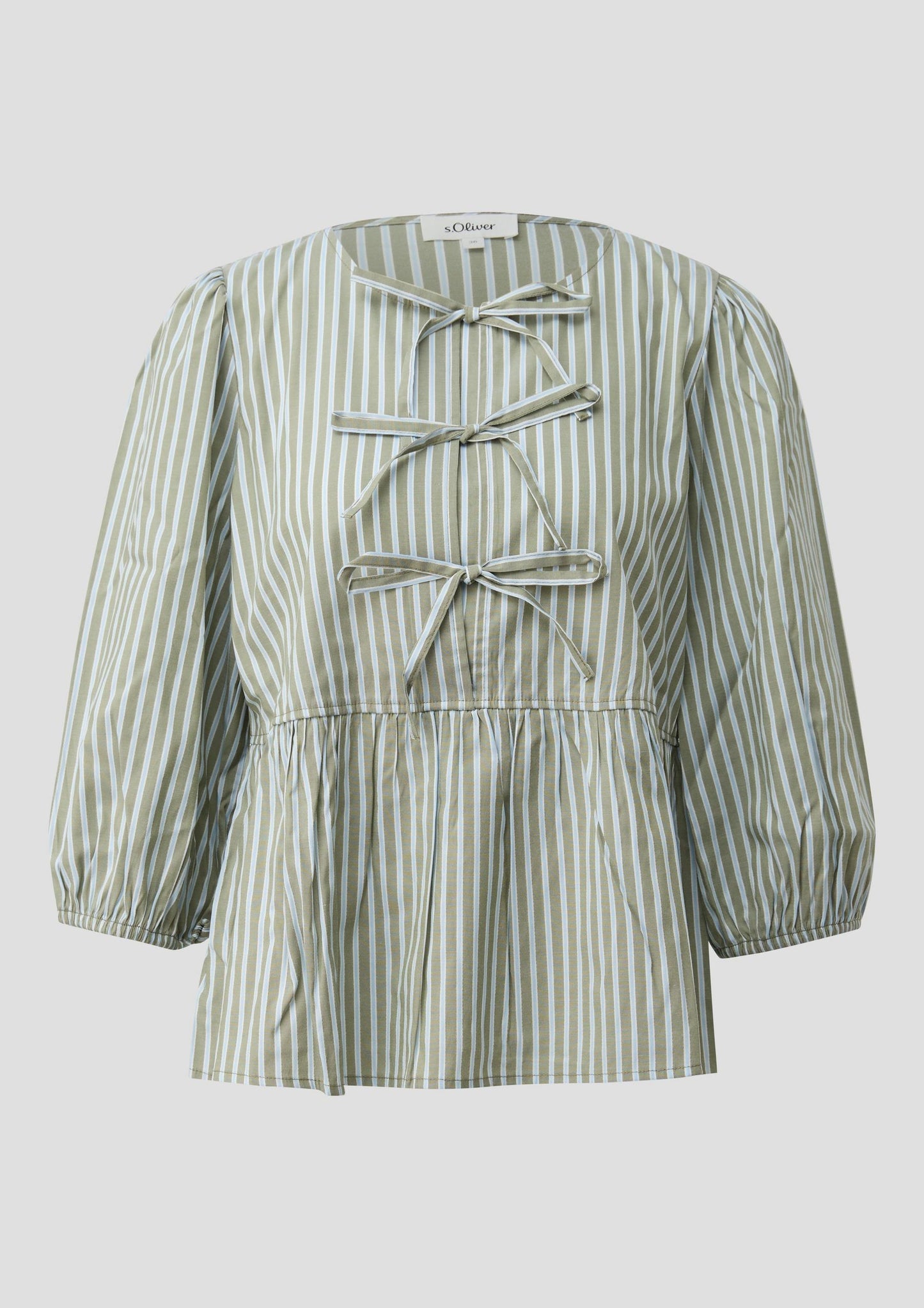 s.Oliver - Gestreifte Bluse mit Schleifendetails - Farbe: Olivgruen