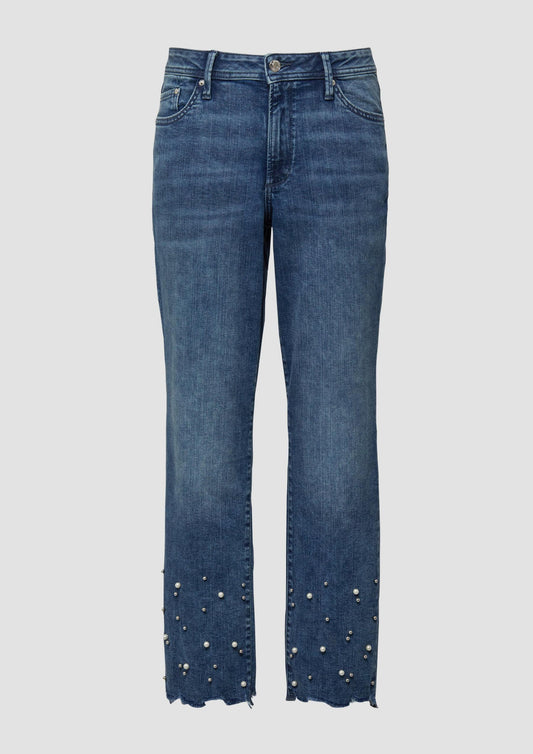 s.Oliver - Ankle-Jeans Betsy / Slim Fit / Mid Rise / Slim Leg / Perlendetail - Farbe: Blau
