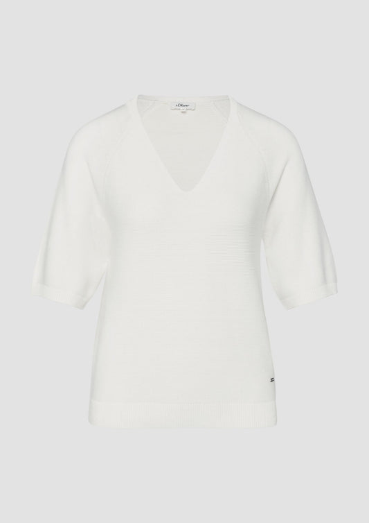 s.Oliver - Kurzarm-Strickpullover aus Baumwollmix - Farbe: Creme