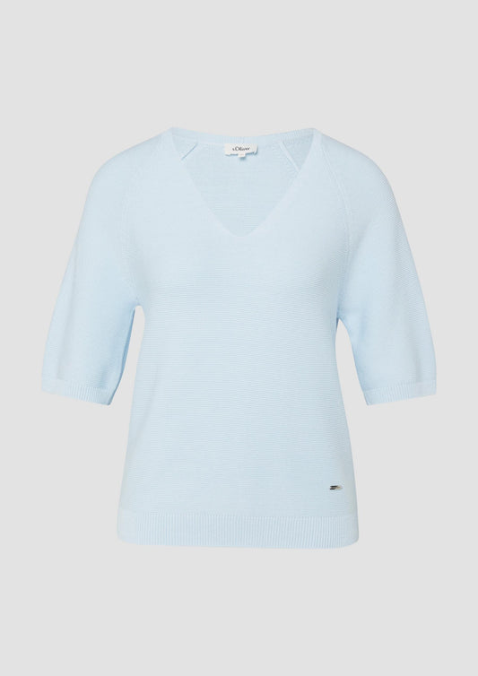s.Oliver - Kurzarm-Strickpullover aus Baumwollmix - Farbe: Hellblau