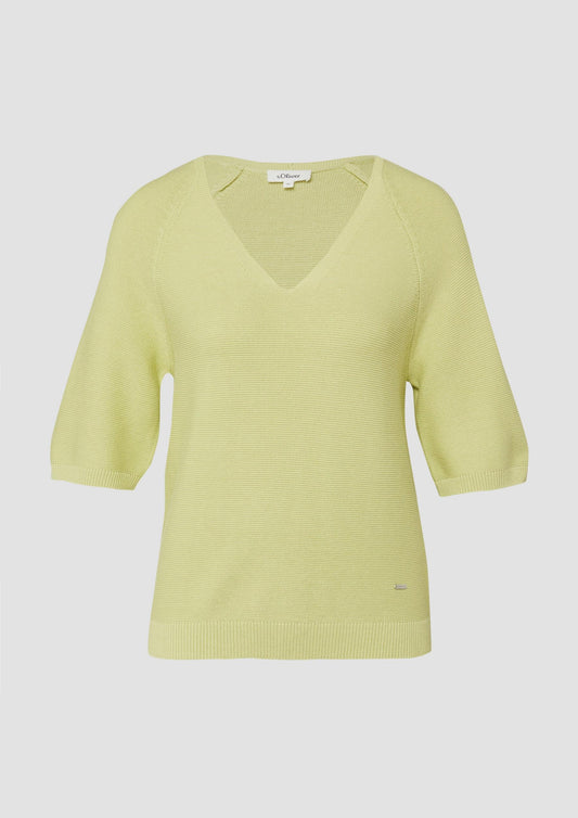 s.Oliver - Kurzarm-Strickpullover aus Baumwollmix - Farbe: Salbeigruen