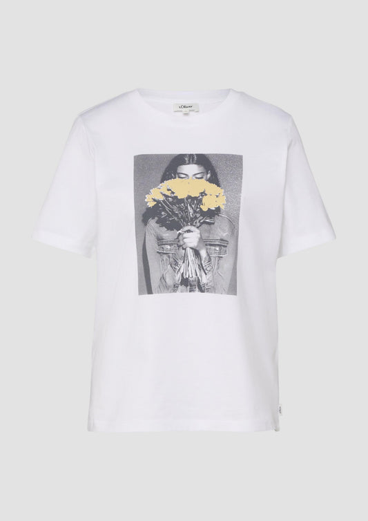s.Oliver - Baumwoll-T-Shirt mit Frontprint - Farbe: Weiss
