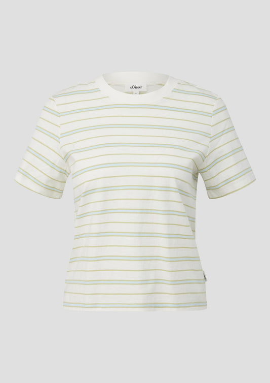 s.Oliver - Verkürztes Jersey-T-Shirt mit Streifen - Farbe: Creme