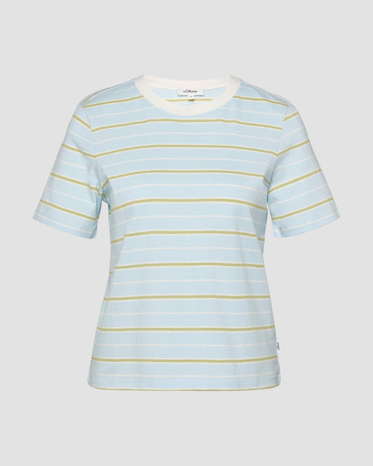 s.Oliver - Verkürztes Jersey-T-Shirt mit Streifen - Farbe: Arktisblau