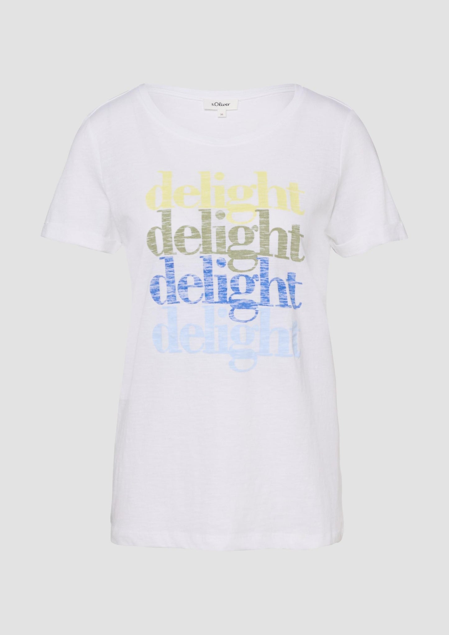 s.Oliver - T-Shirt mit Flammgarnstruktur und Print - Farbe: Weiss