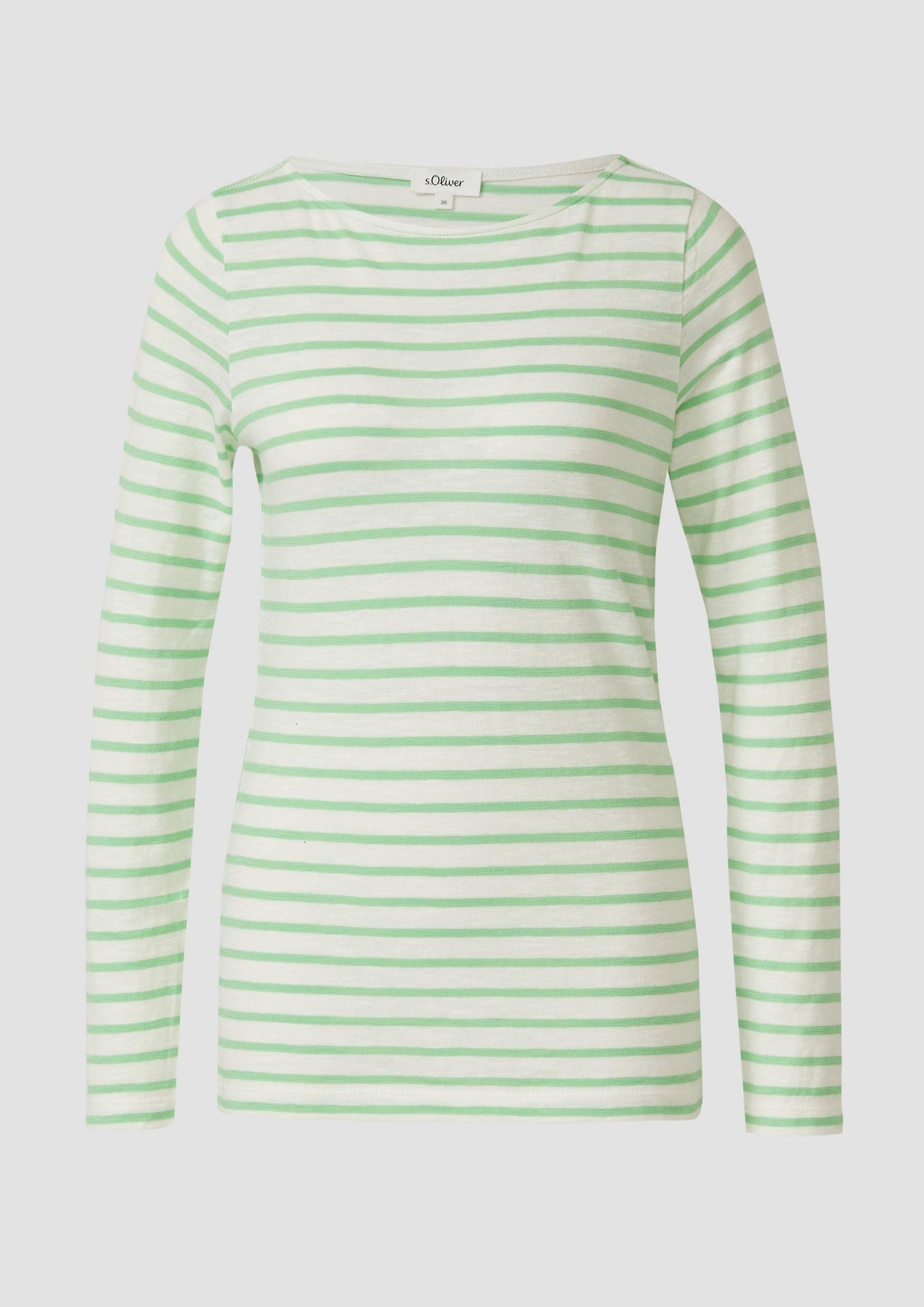 s.Oliver - Gestreiftes Langarmshirt aus Flammgarm mit U-Boot-Ausschnitt - Farbe: Gruen