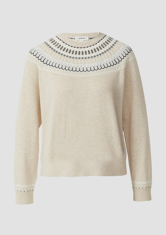 s.Oliver - Feinstrickpullover mit Norwegermuster - Farbe: Beige