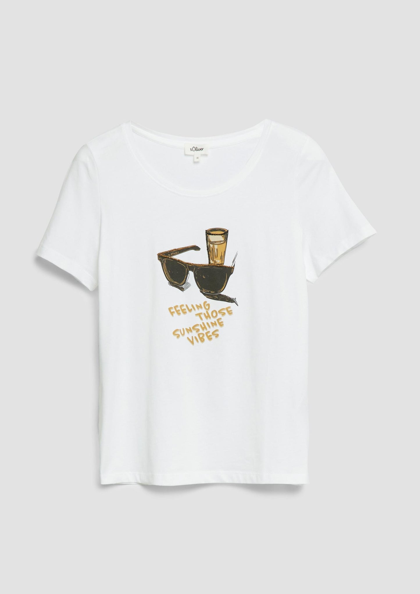 s.Oliver - T-Shirt mit Print und Schmuckdetails - Farbe: Weiss