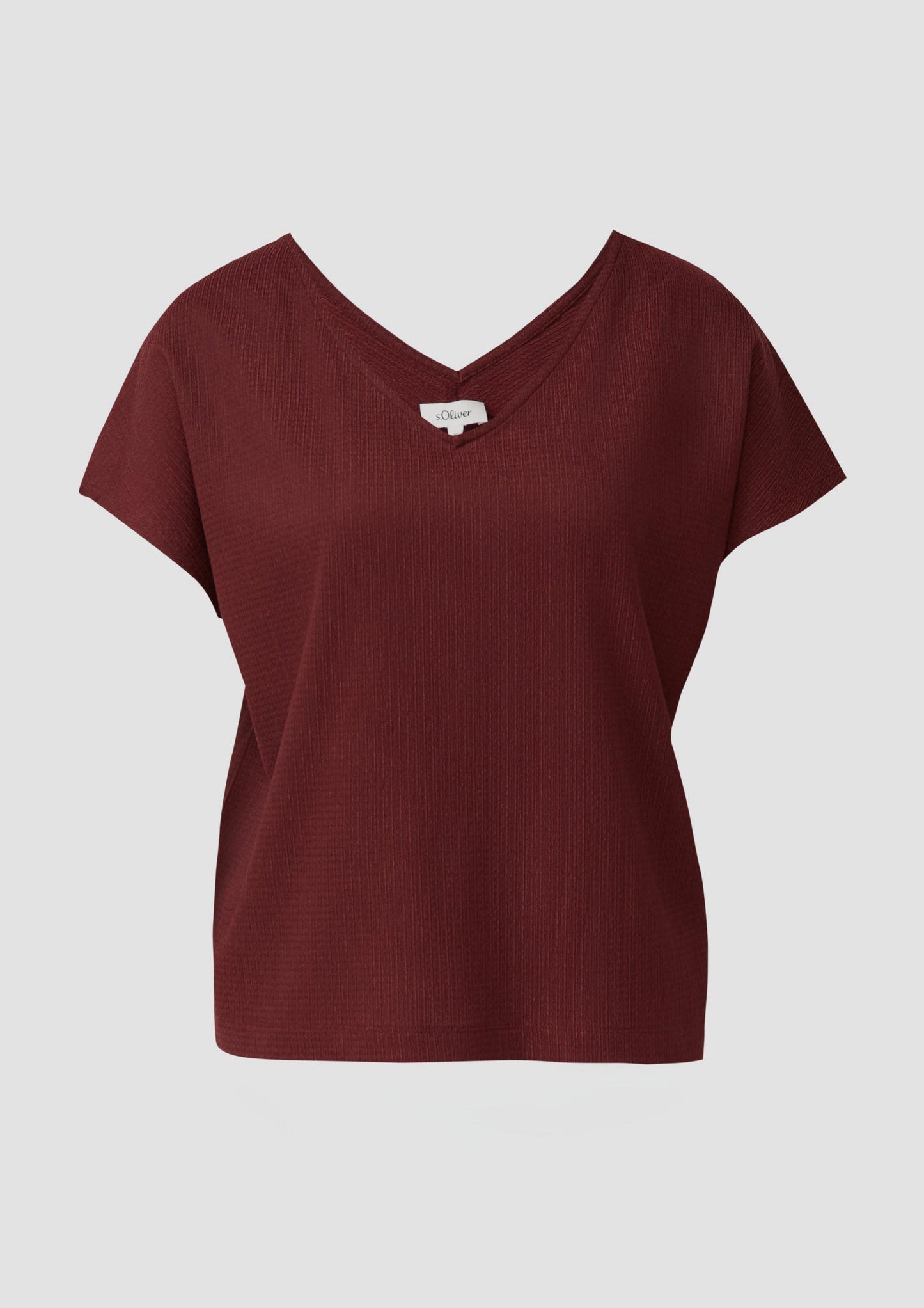 s.Oliver - Strukturiertes V-Neck-T-Shirt im Relaxed Fit - Farbe: Bordeaux