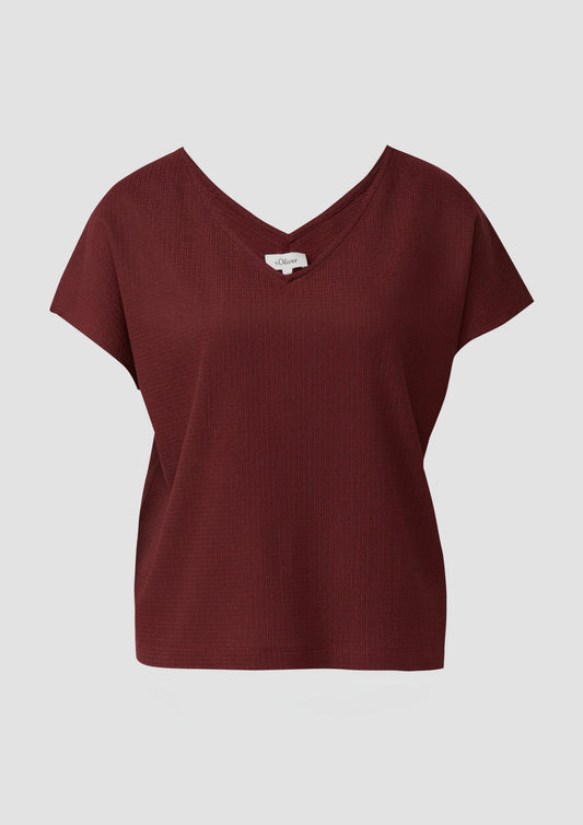s.Oliver - Strukturiertes V-Neck-T-Shirt im Relaxed Fit - Farbe: Bordeaux