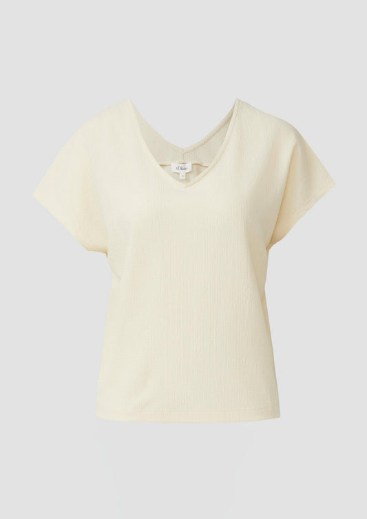 s.Oliver - Strukturiertes V-Neck-T-Shirt im Relaxed Fit - Farbe: Helles Beige