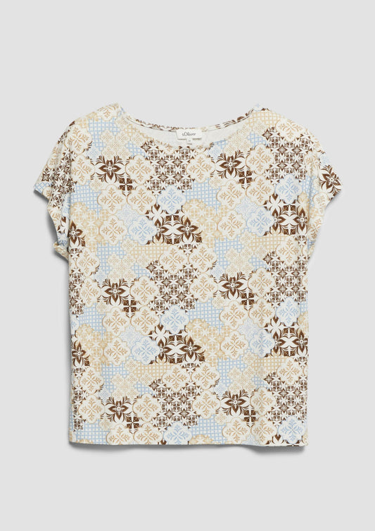 s.Oliver - Fließendes Jersey-Shirt mit überschnittenen Schultern - Farbe: Beige