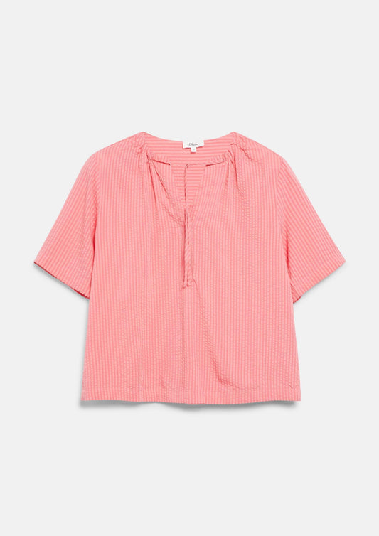 s.Oliver - Strukturierte Viskosemix-Bluse mit Raffung - Farbe: Koralle