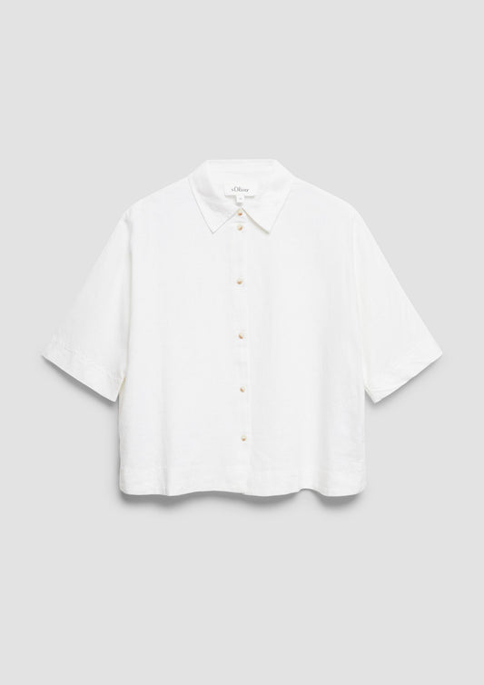 s.Oliver - Kurzarm-Bluse aus Leinenmix - Farbe: Weiss