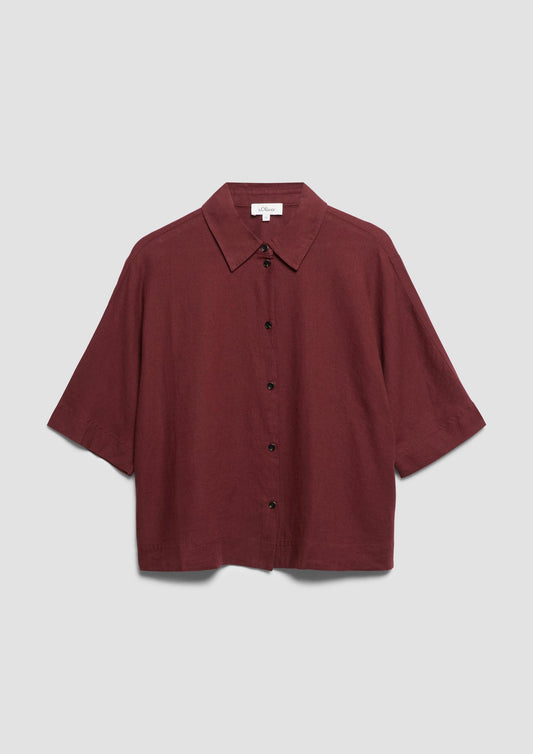 s.Oliver - Kurzarm-Bluse aus Leinenmix - Farbe: Bordeaux