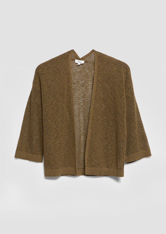 s.Oliver - Ajour-Strickjacke mit 3/4-Arm - Farbe: Braun