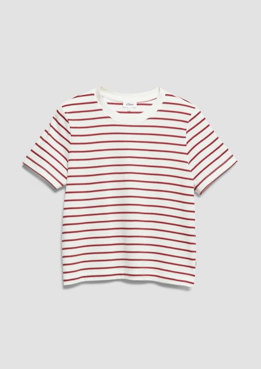 s.Oliver - Verkürztes T-Shirt mit Streifen - Farbe: Creme