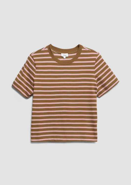 s.Oliver - Verkürztes T-Shirt mit Streifen - Farbe: Braun