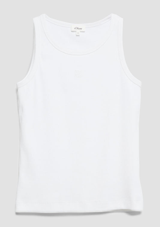 s.Oliver - Geripptes Top im Slim Fit mit Stickerei - Farbe: Weiss