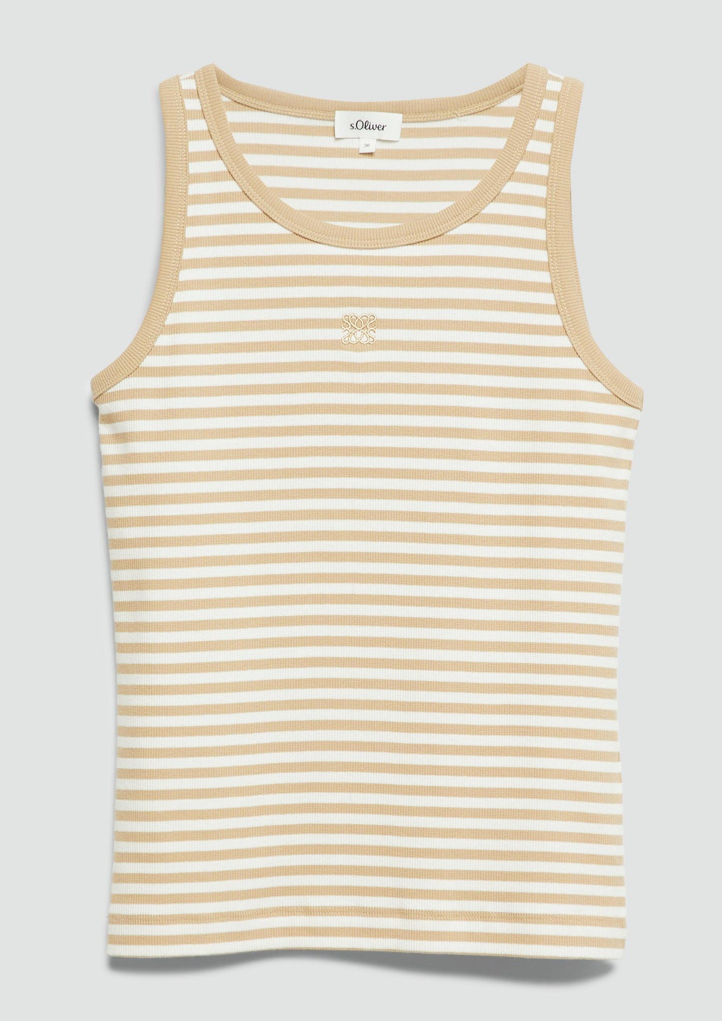 s.Oliver - Geripptes Top im Slim Fit mit Stickerei - Farbe: Hellbraun