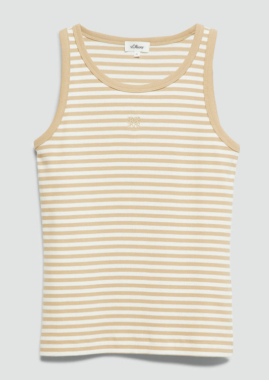 s.Oliver - Geripptes Top im Slim Fit mit Stickerei - Farbe: Hellbraun