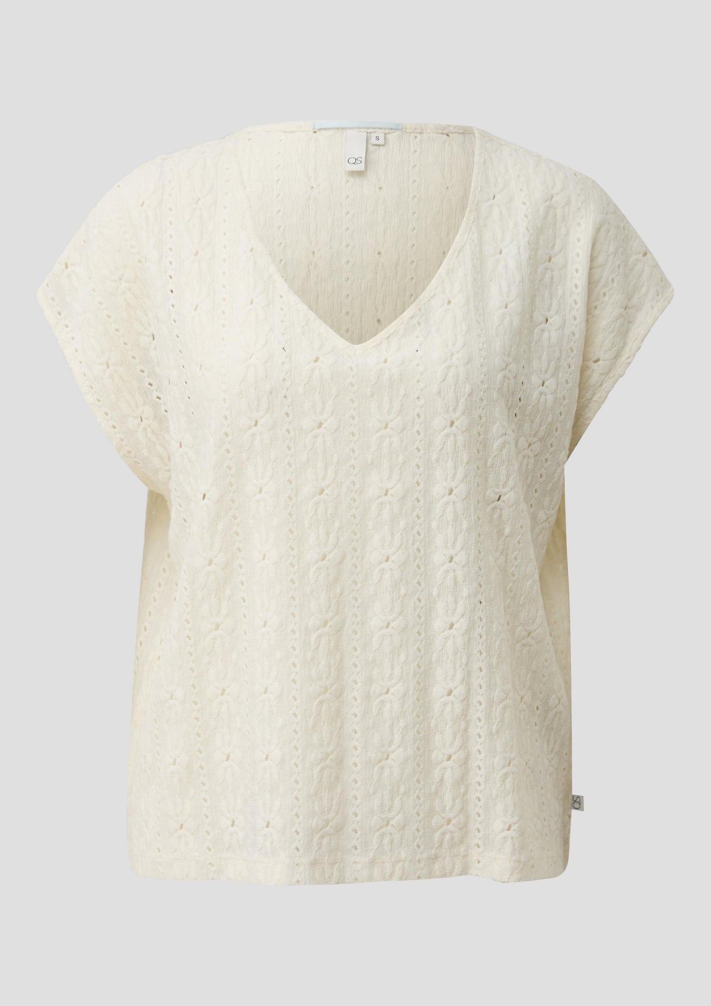 QS - Shirt mit Ajourmuster - Farbe: Creme