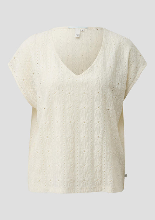 QS - Shirt mit Ajourmuster - Farbe: Creme