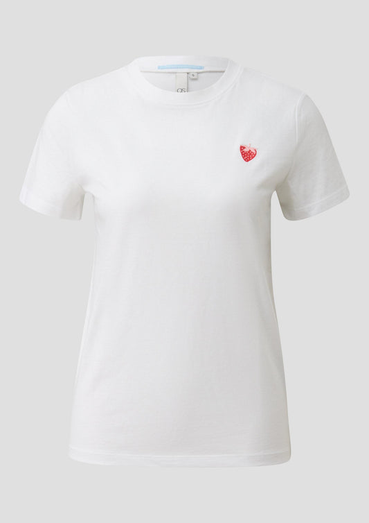 QS - T-Shirt mit Stickerei - Farbe: Weiss