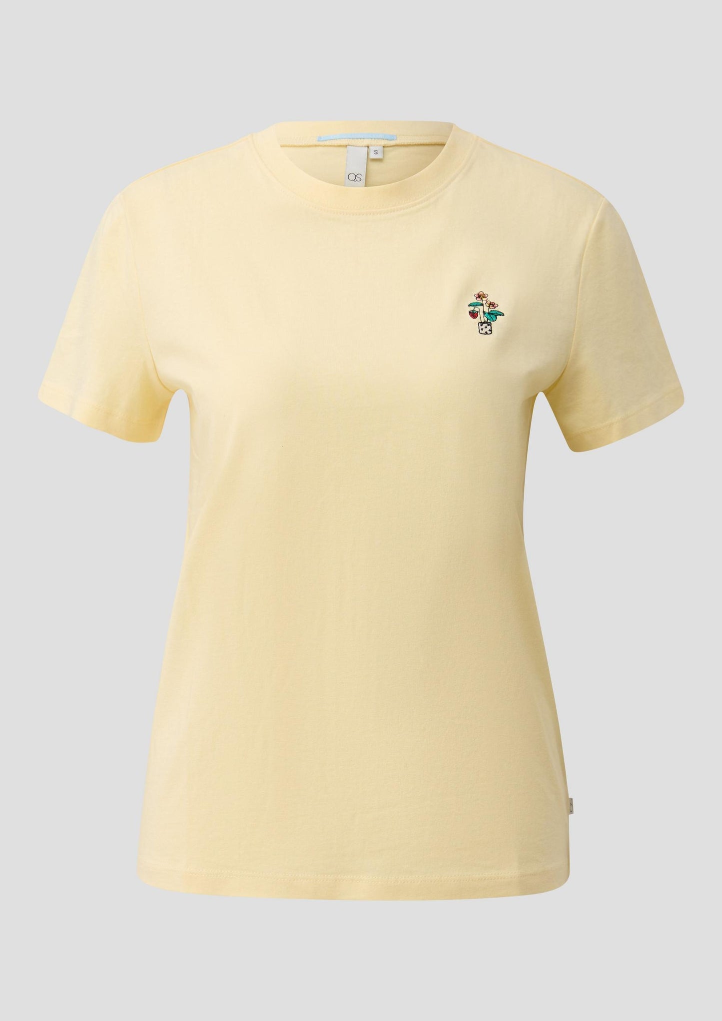 QS - T-Shirt mit Stickerei - Farbe: Helles Zitrone