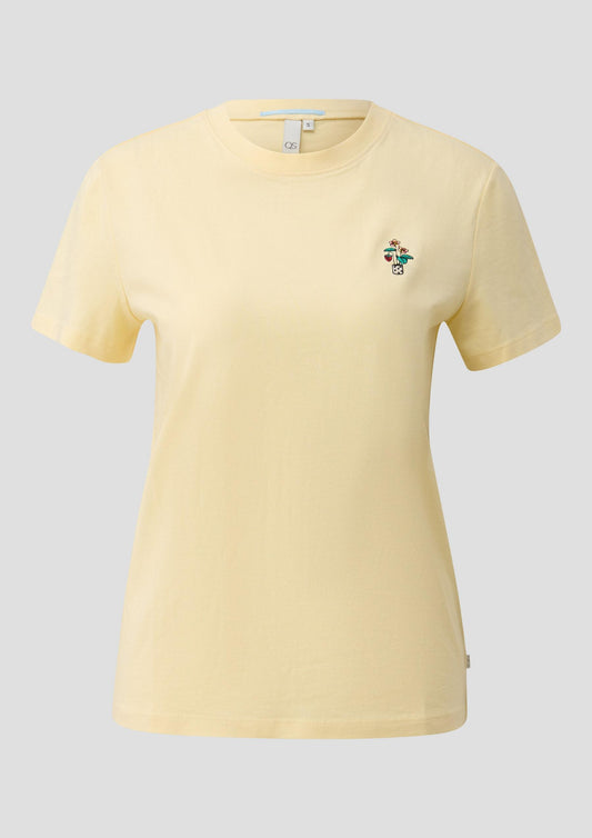 QS - T-Shirt mit Stickerei - Farbe: Helles Zitrone