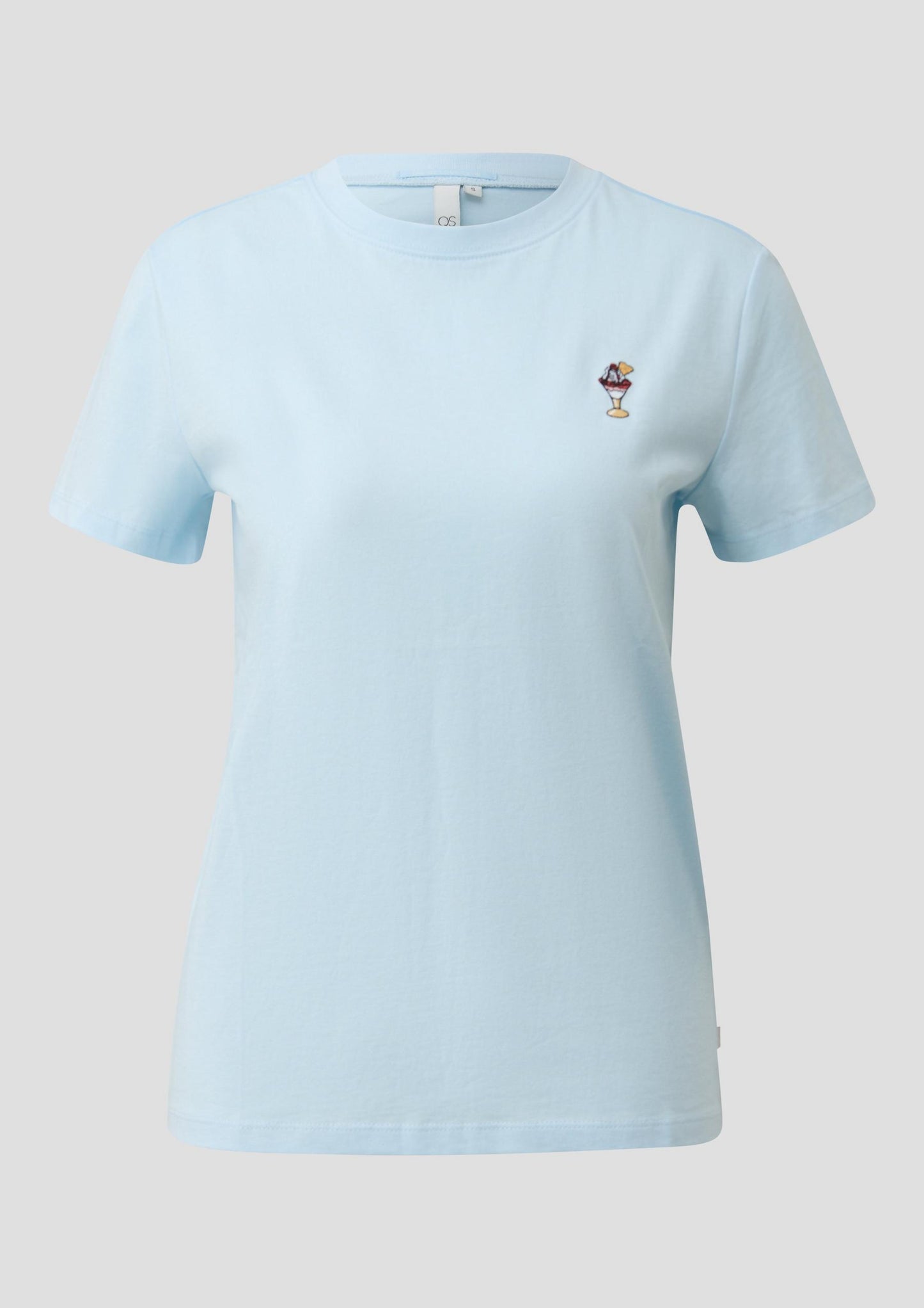 QS - T-Shirt mit Stickerei - Farbe: Arktisblau
