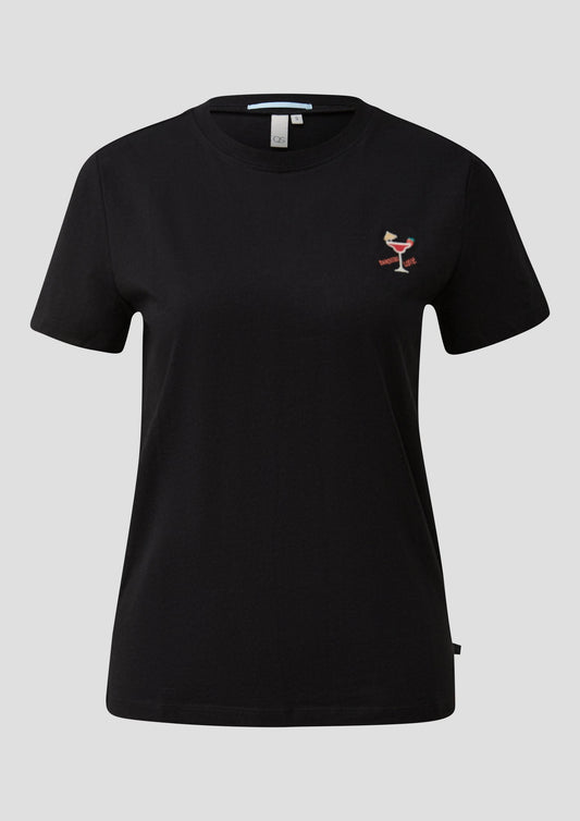 QS - T-Shirt mit Stickerei - Farbe: Schwarz