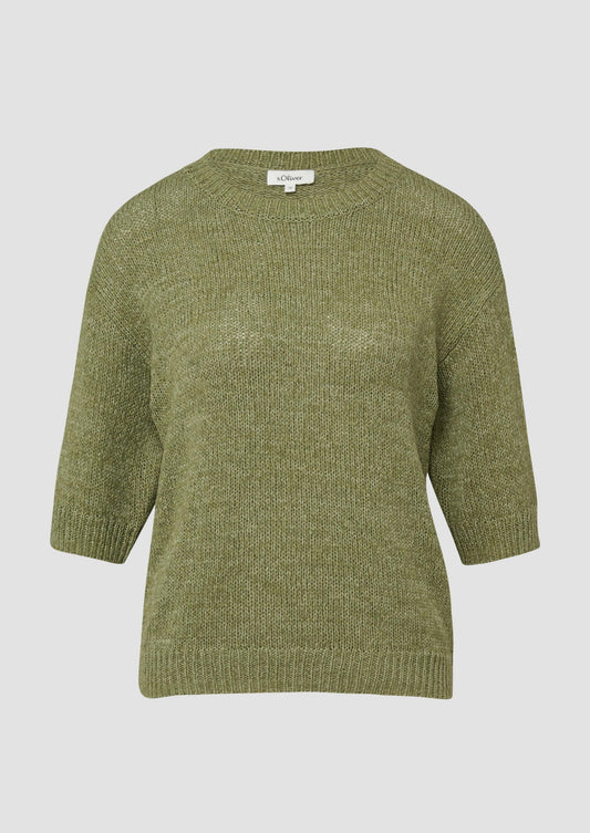 s.Oliver - Strickpullover aus Bändchengarn mit Dreiviertelärmeln - Farbe: Olivgruen