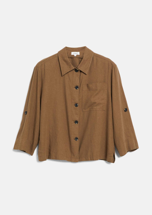 s.Oliver - Leinenmix-Bluse mit Turn-up - Farbe: Braun