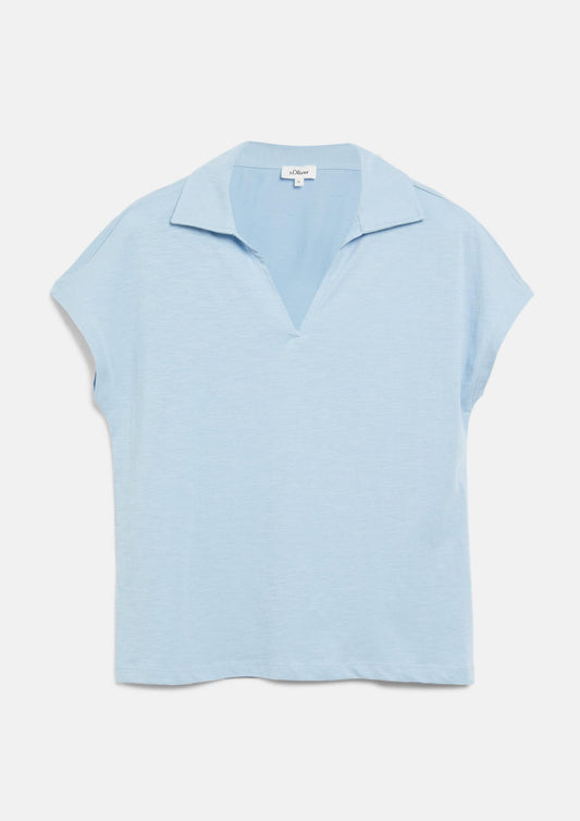 s.Oliver - T-Shirt mit Polokragen und überschnittenen Schultern - Farbe: Hellblau