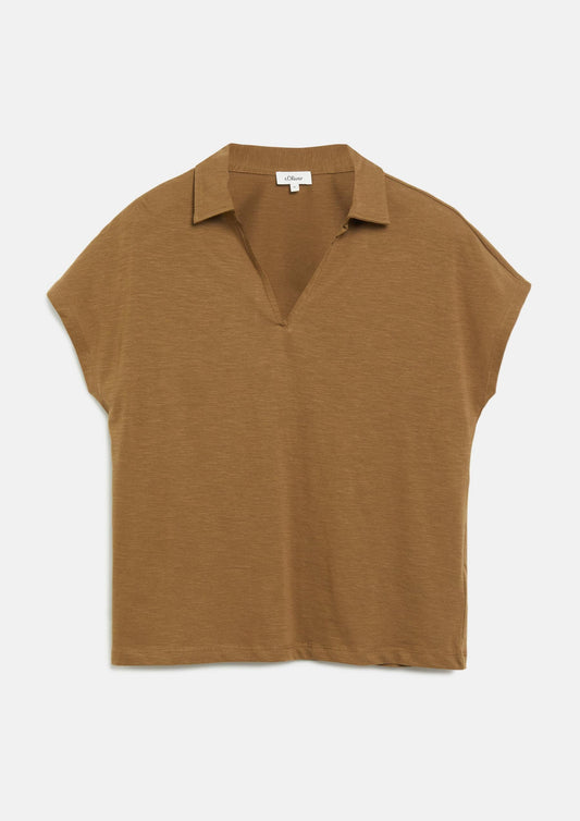 s.Oliver - T-Shirt mit Polokragen und überschnittenen Schultern - Farbe: Braun