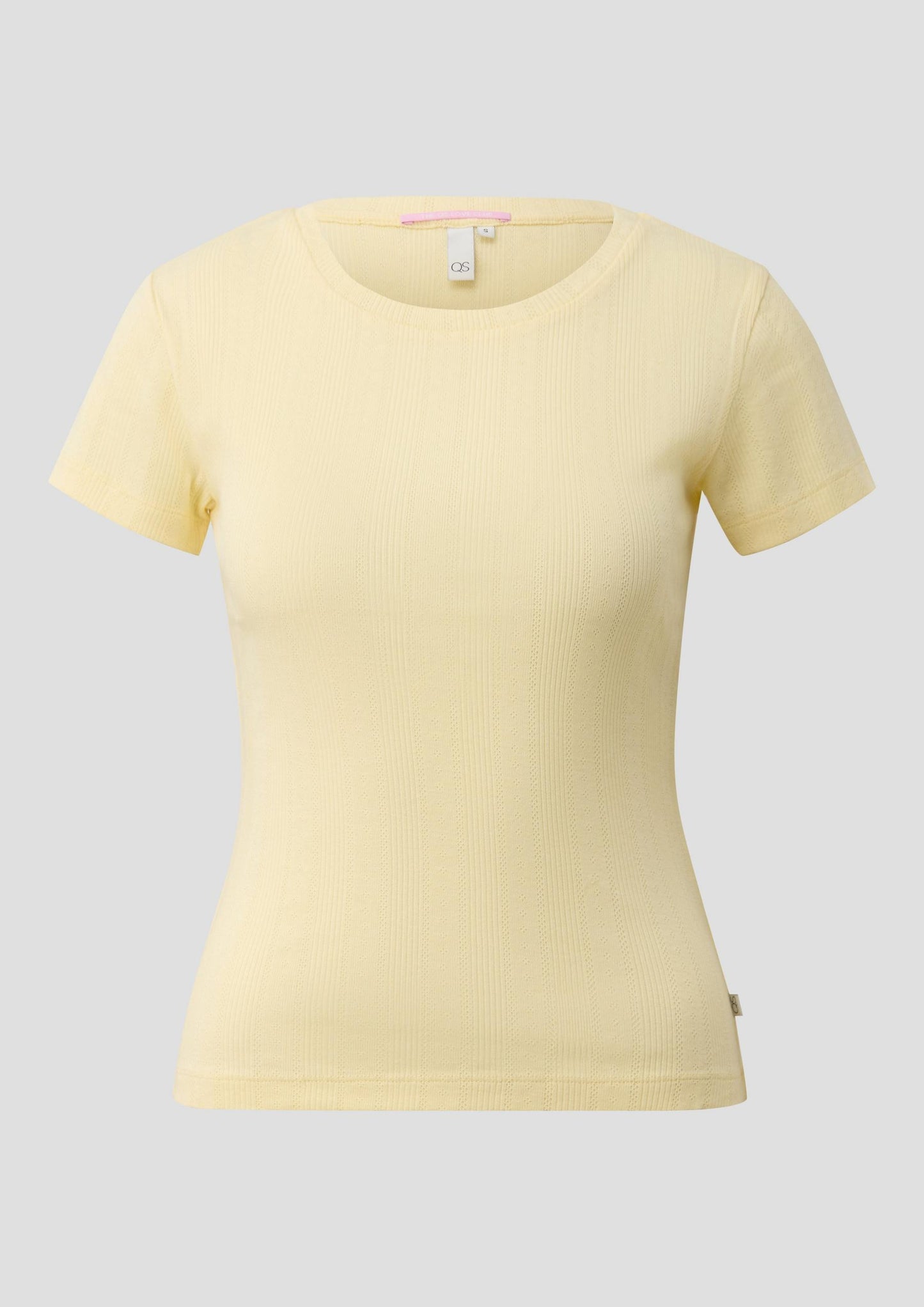 QS - T-Shirt mit Ajourmuster - Farbe: Hellgelb