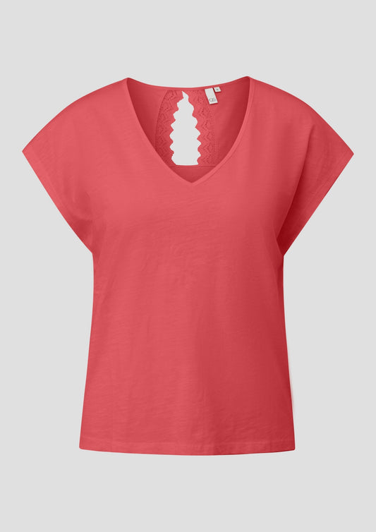 QS - T-Shirt mit Spitzendetail - Farbe: Chilirot