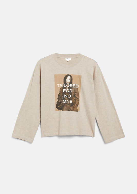 s.Oliver - T-Shirt mit Fotoprint und weitem Arm - Farbe: Hellbraun