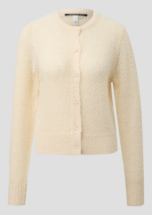 QS - Strickjacke in Bouclé-Optik - Farbe: Creme