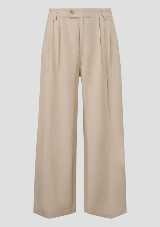 QS - Leinemix-Hose mit Bundfalten - Farbe: Helles Beige