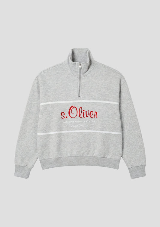 s.Oliver - Troyer-Sweatshirt mit Logo - Farbe: Grau Meliert