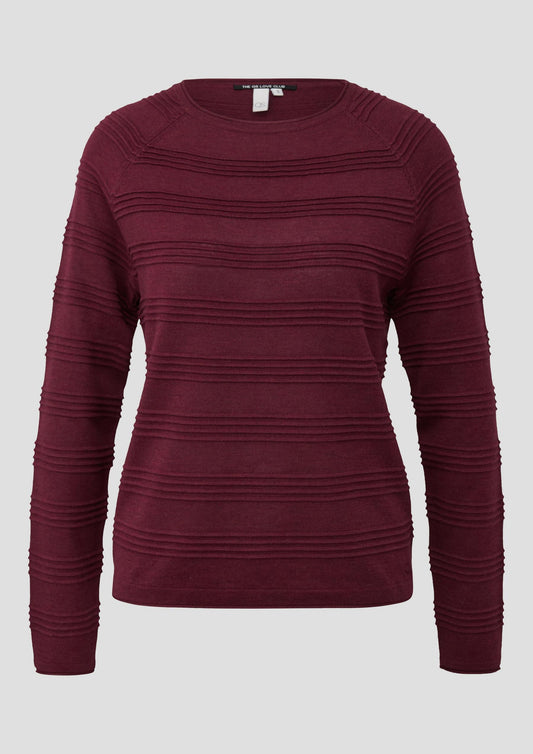QS - Pullover mit Struktur-Streifen - Farbe: Bordeaux