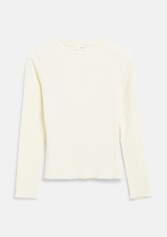 s.Oliver - Geripptes T-Shirt im Slim Fit - Farbe: Creme