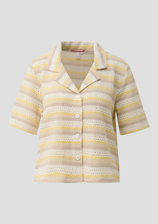QS - Strickshirt mit Ajourmuster - Farbe: Helles Zitrone