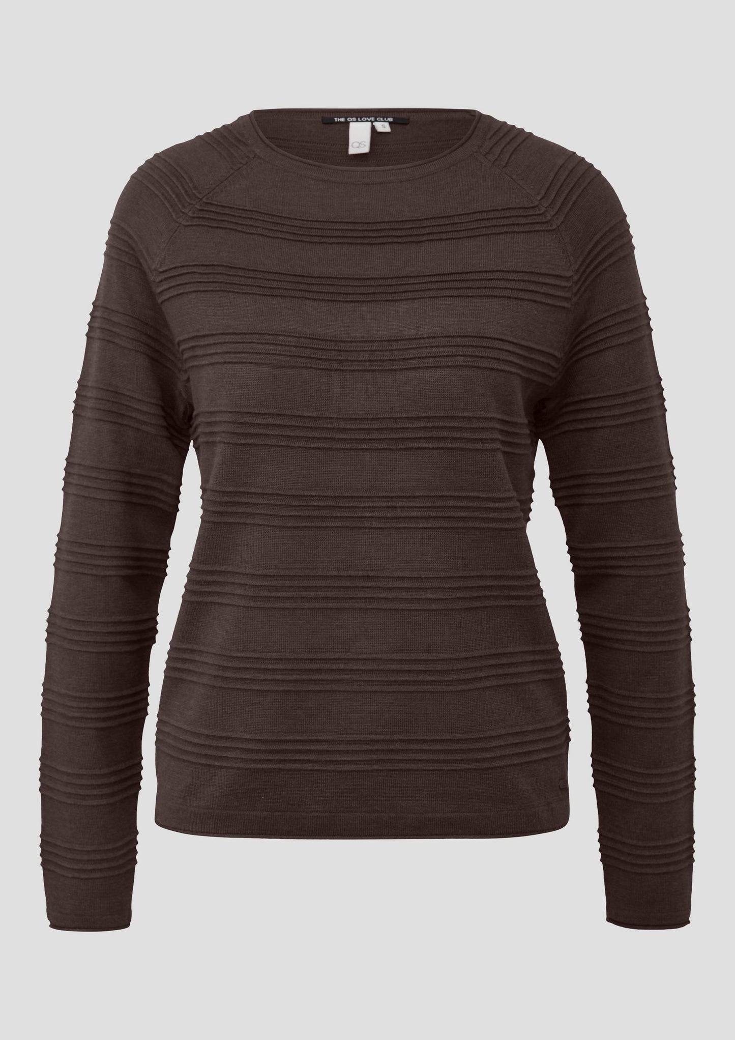 QS - Pullover mit Struktur-Streifen - Farbe: Dunkelbraun