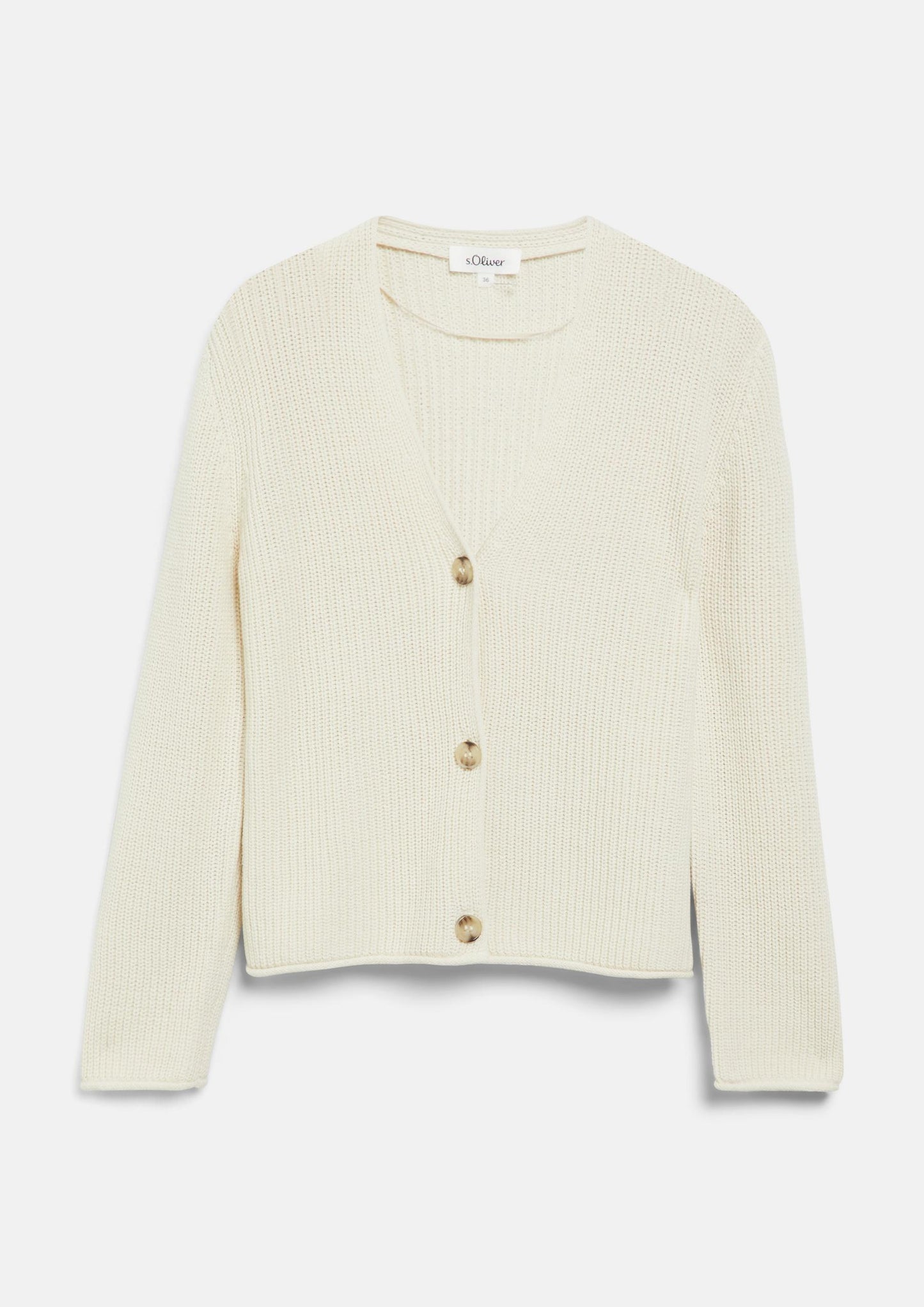 s.Oliver - Strickjacke mit V-Ausschnitt aus Baumwollmix - Farbe: Creme