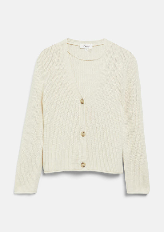 s.Oliver - Strickjacke mit V-Ausschnitt aus Baumwollmix - Farbe: Creme